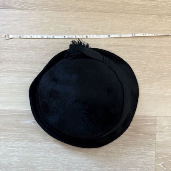 VTG 40s 50s I. Magnin Small Half Hat Derby Fedora Italy Retro Black Tassel Scarf - Picture 9 of 13